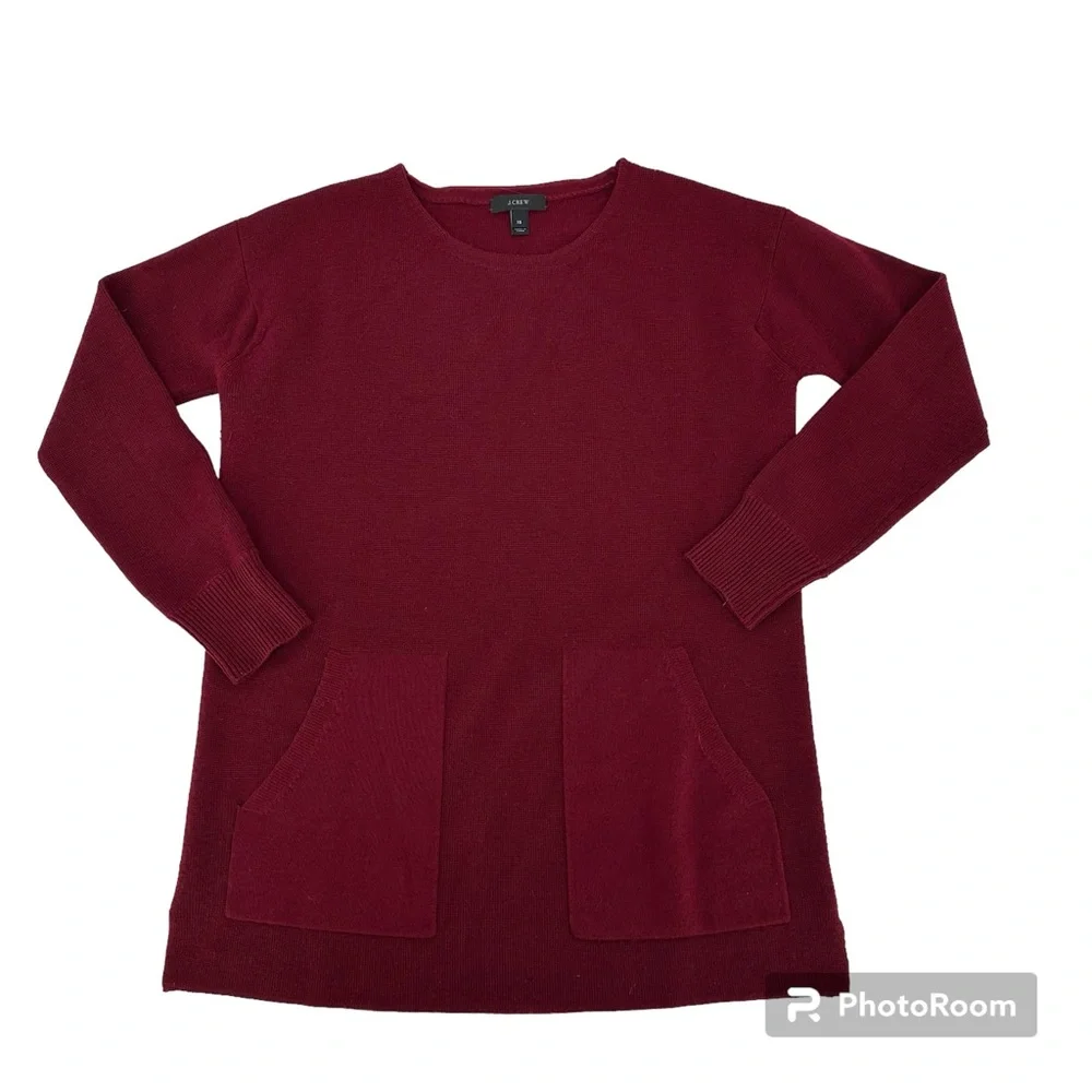 J.Crew Dark Red 100% Merino Wool Front Pockets Sweater XS